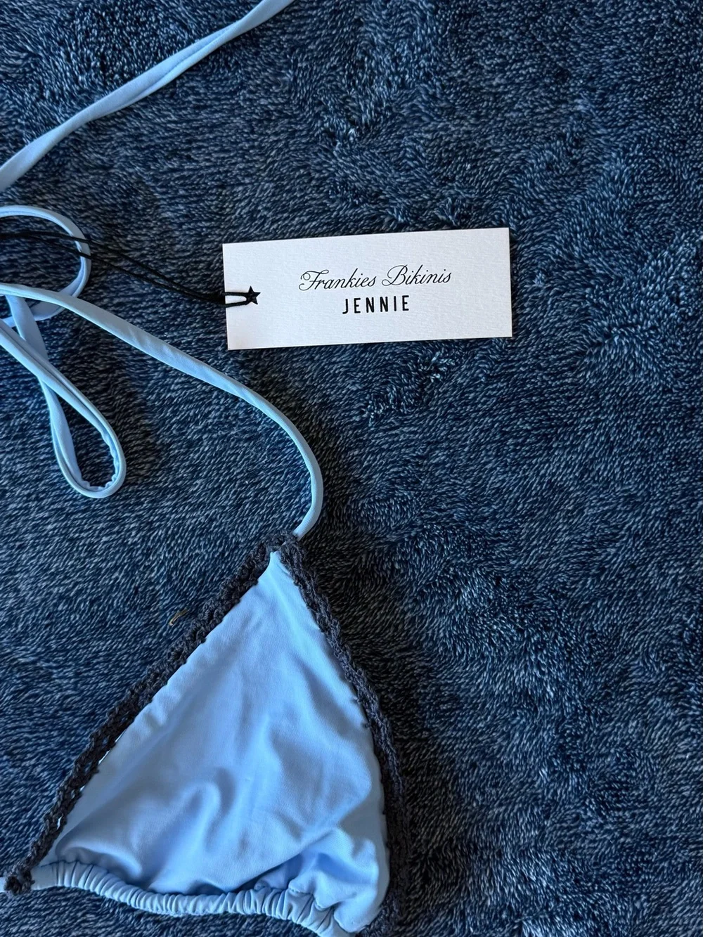 NWT Frankies Bikinis X Jennie Two-Tone Blue Triangle Crochet Bikini Set👙💙🩵